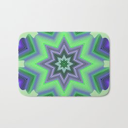 mandala neon-colored ribbed mandala on a light green background with blue lines and hearts in a circle Bath Mat | Pattern, 3D, Decoupage, Wood, Plastic, Vintage, Collage, Typography, Abstract, Metal 