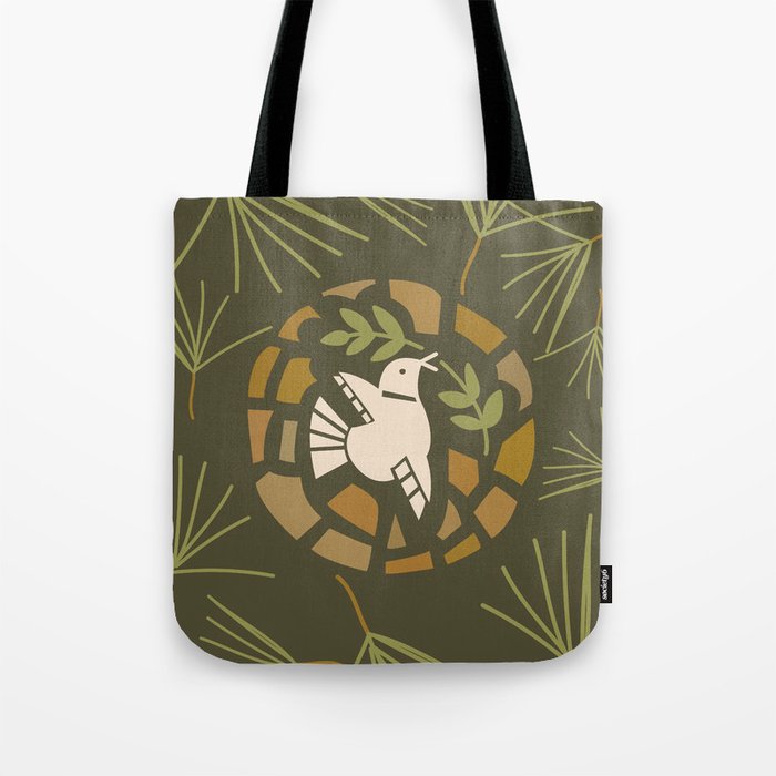 Green Pine Forest Peace Dove Tote Bag
