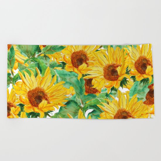sunflower pattern Beach Towel