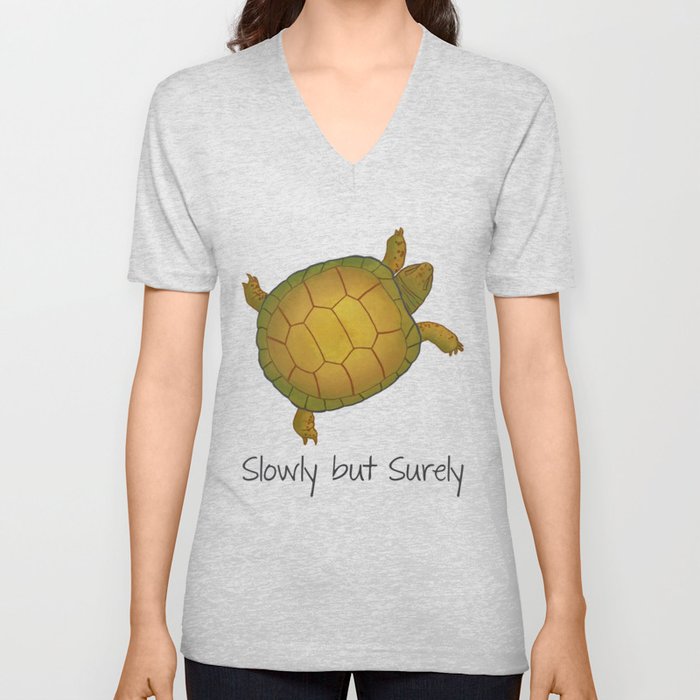 Turtle - Slowly but Surely - Lazy Animals V Neck T Shirt
