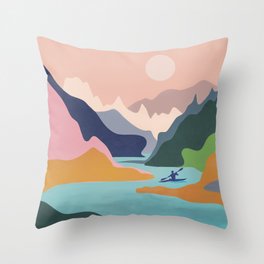 River Canyon Kayaking Throw Pillow