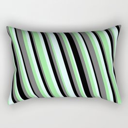 [ Thumbnail: Dim Grey, Black, Light Cyan, and Light Green Colored Striped Pattern Rectangular Pillow ]