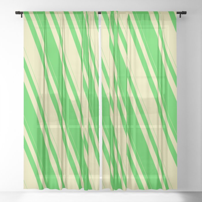 Lime Green and Pale Goldenrod Colored Stripes Pattern Sheer Curtain