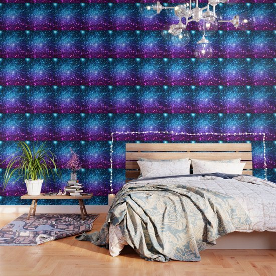 Glitter Galaxy Stars : Turquoise Blue Purple Hot Pink Ombre Wallpaper by  2sweet4words Designs | Society6