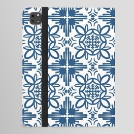 Cheerful Retro Modern Kitchen Tile Pattern Denim Blue iPad Folio Case