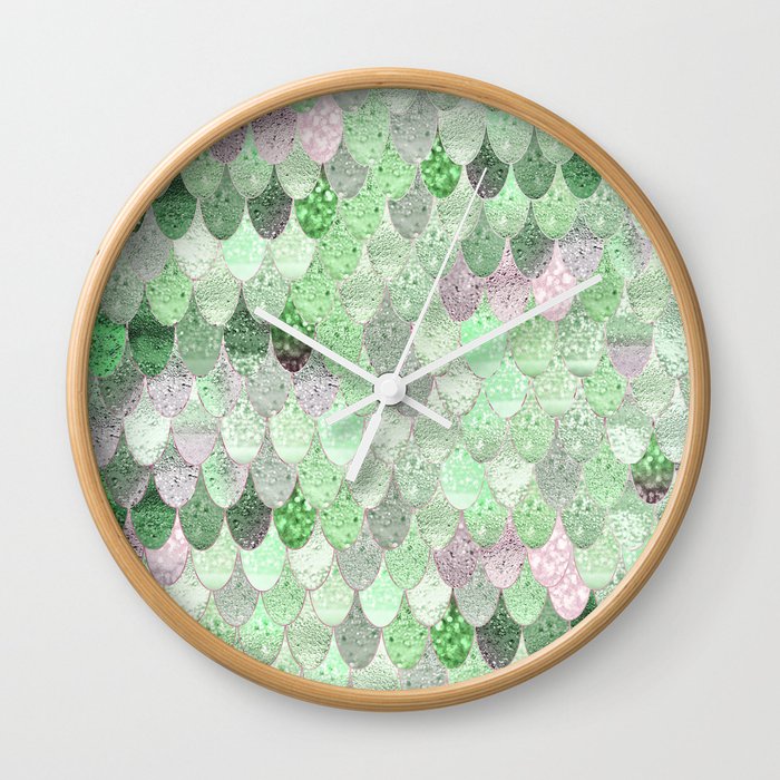 SUMMER MERMAID - GREEN & PINK Wall Clock
