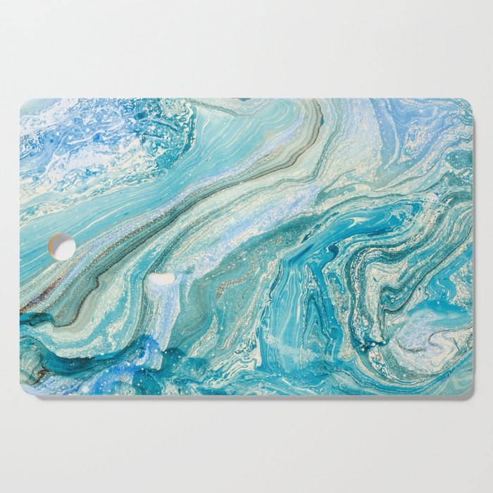 Turquoise Blue Liquid Marble Cutting Board