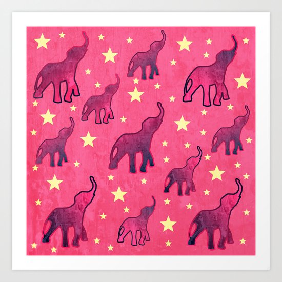 Elephants Stars Pattern Art Print
