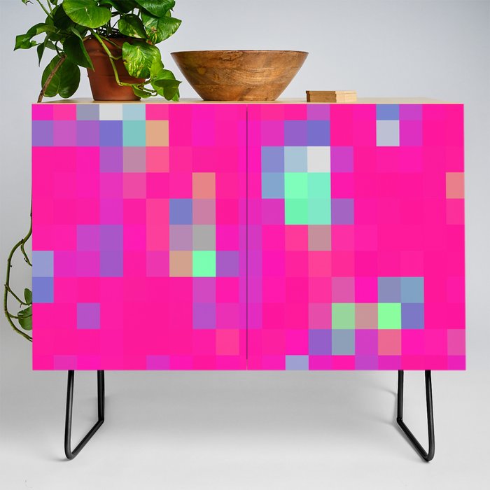 geometric pixel square pattern abstract background in pink blue Credenza