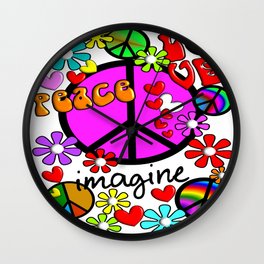 Imagine Peace Sybols Retro Style Wall Clock