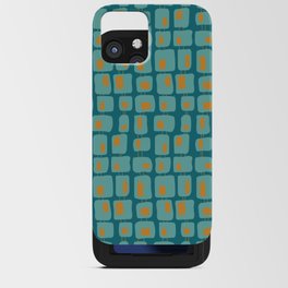 Funky Squares Retro Pattern Teal and Orange iPhone Card Case