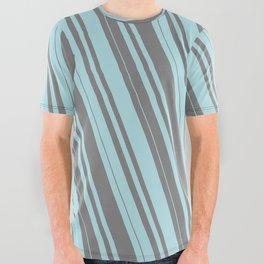 [ Thumbnail: Powder Blue and Gray Colored Lines Pattern All Over Graphic Tee ]