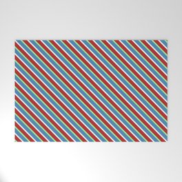 [ Thumbnail: Blue, Mint Cream, Red, and Green Colored Stripes/Lines Pattern Welcome Mat ]