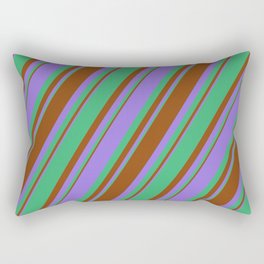 [ Thumbnail: Purple, Sea Green & Brown Colored Lined/Striped Pattern Rectangular Pillow ]