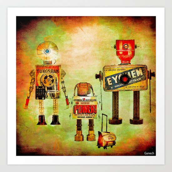 The family robots go to the school Art Print