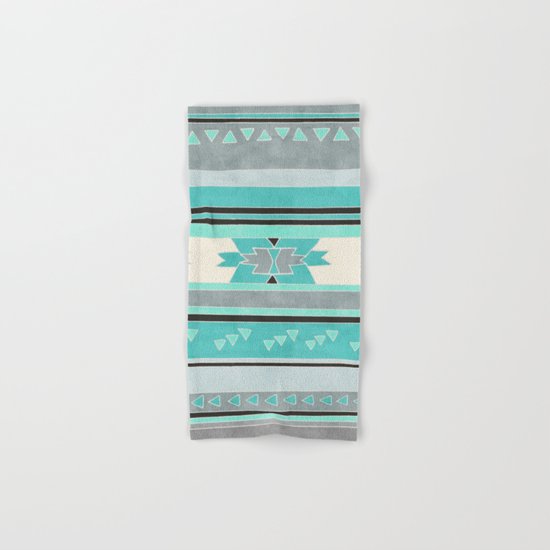 Rustic Tribal Pattern in Teal, Charcoal and Cream Hand & Bath Towel