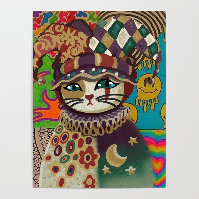 Cat in a joker costume Poster