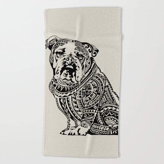 Polynesian English Bulldog Beach Towel