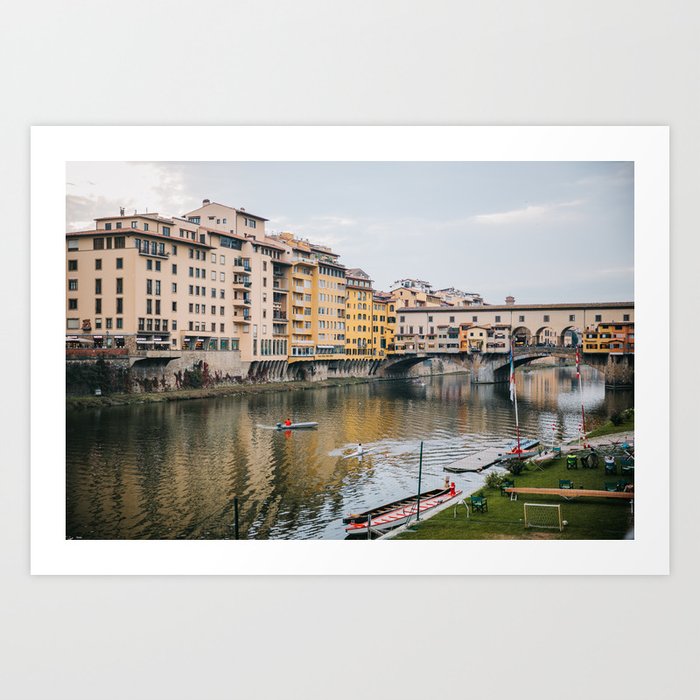 View of the Arno River and Ponte Vecchio in Florence, Italy Art Print