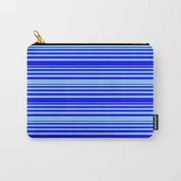 [ Thumbnail: Blue and Sky Blue Colored Pattern of Stripes Carry-All Pouch ]