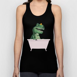 Playful T-Rex in Bathtub in Green Tank Top