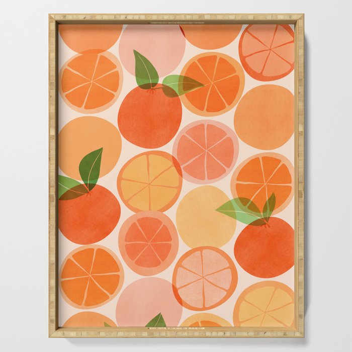 Sunny Oranges Tropical Fruit Illustration Serving Tray