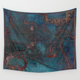 Antique Map Teal Blue and Copper Wall Tapestry