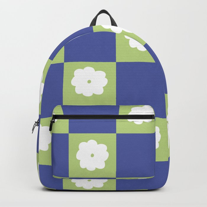 Very Peri Blue + Green Checker and Groovy Flowers Backpack