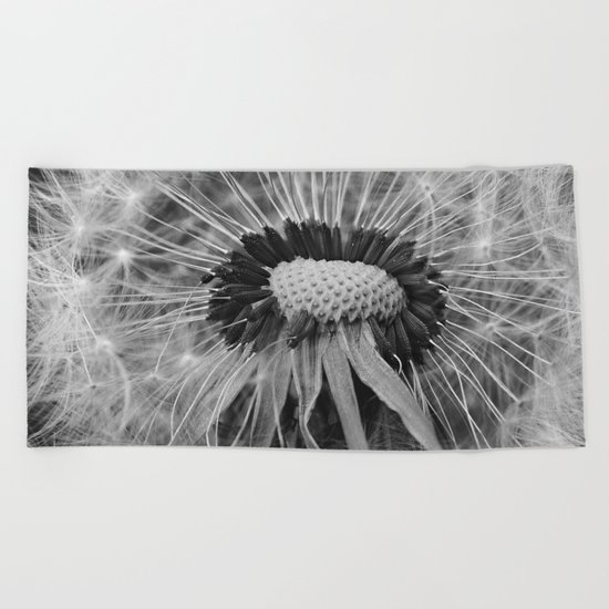 Dandelion Black and White Photography | Nature Art | Plant | Botanical | Wish Beach Towel