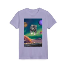 Cat on a Space Beach 4 Kids T Shirt