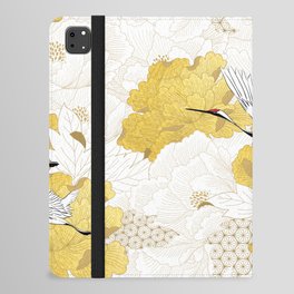 Chinese seamless pattern with gold texture vintage. Peony flower with crane birds object in vintage style. Abstract art illustration.  iPad Folio Case