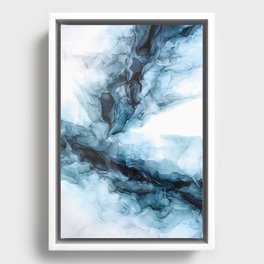 Blue Ice Phoenix Abstract Flow Painting Framed Canvas