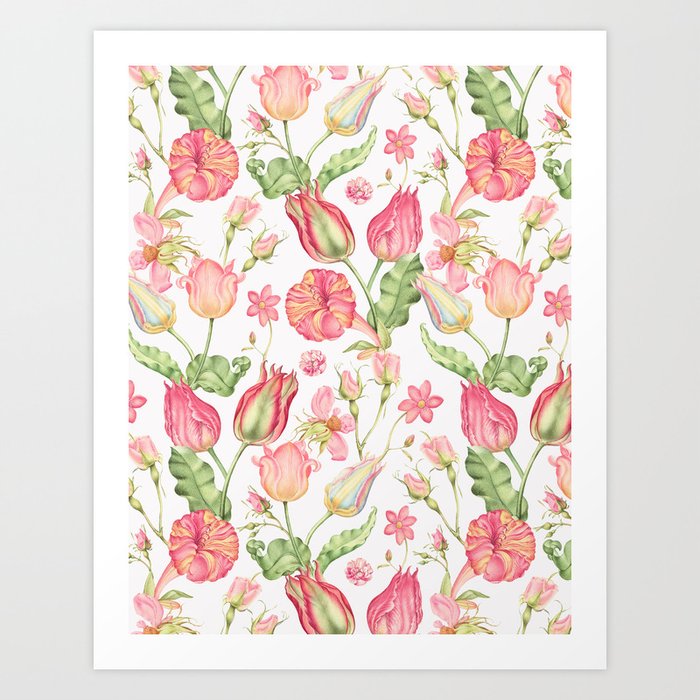 Vintage Light Pink Spring Tulip Garden Art Print