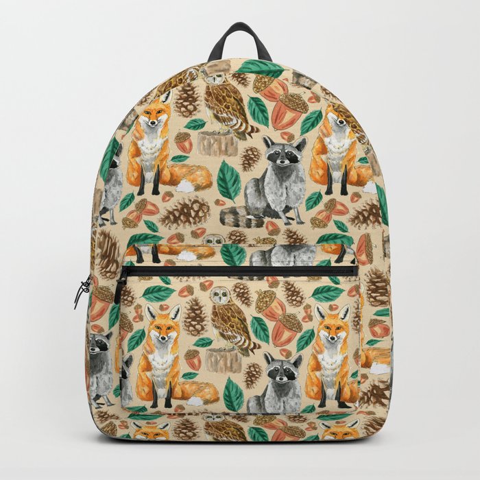 Woodland Creatures Illustrated Watercolor Pattern Backpack