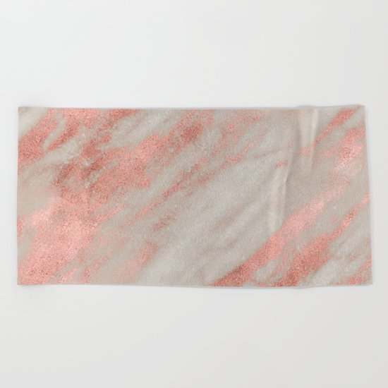 Smooth rose gold on gray marble Beach Towel