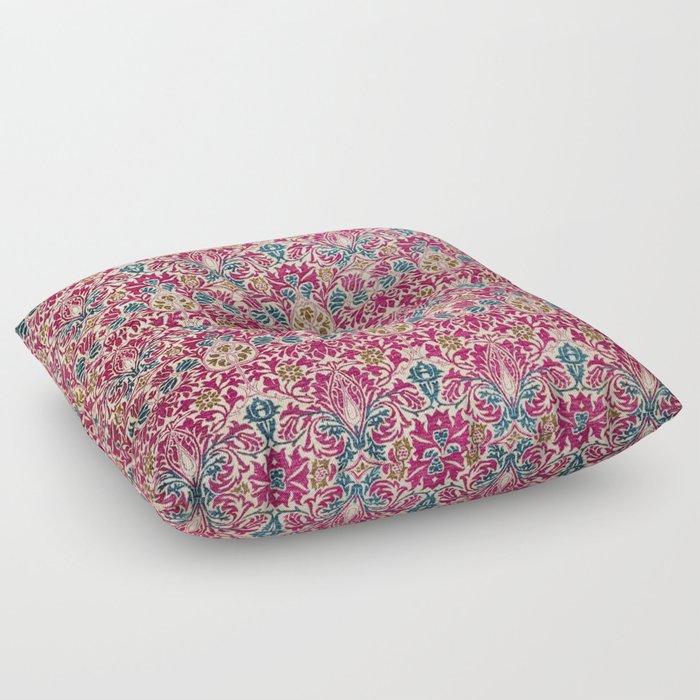 William Morris Antique Persian Fuchsia Floral Floor Pillow