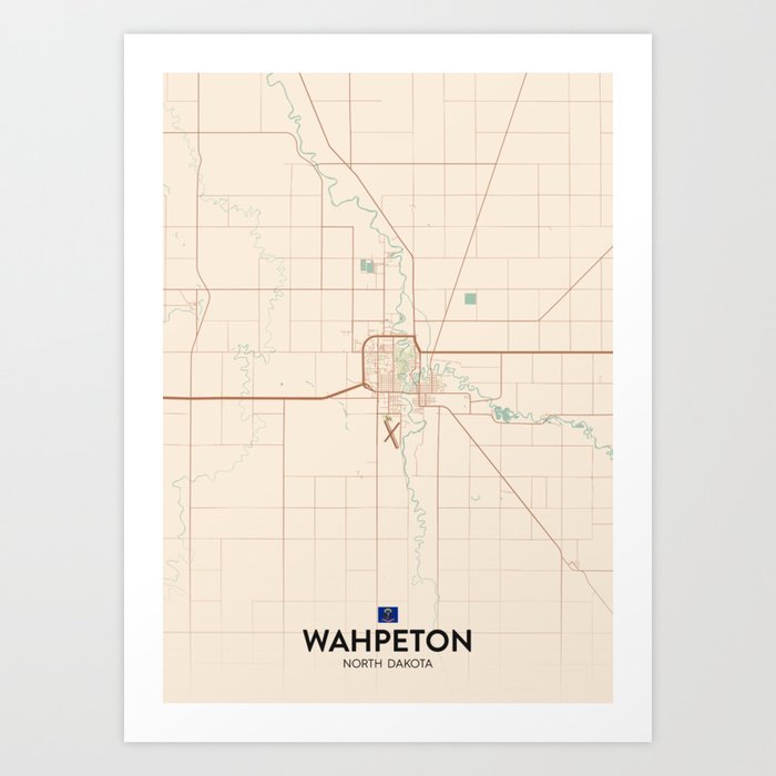 Wahpeton, North Dakota, United States Vintage City Map Art Print by