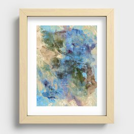 African Dye - Colorful Ink Paint Abstract Ethnic Tribal Organic Shape Art Cream Turquoise Recessed Framed Print