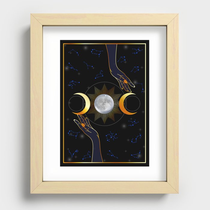 Hands blessing magic ritual- Pagan dark forces invocation with moon and constellations	 Recessed Framed Print