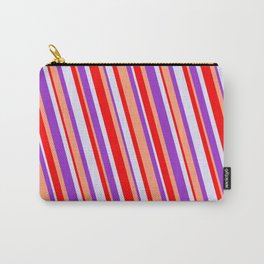 [ Thumbnail: Red, Lavender, Dark Orchid & Light Salmon Colored Pattern of Stripes Carry-All Pouch ]