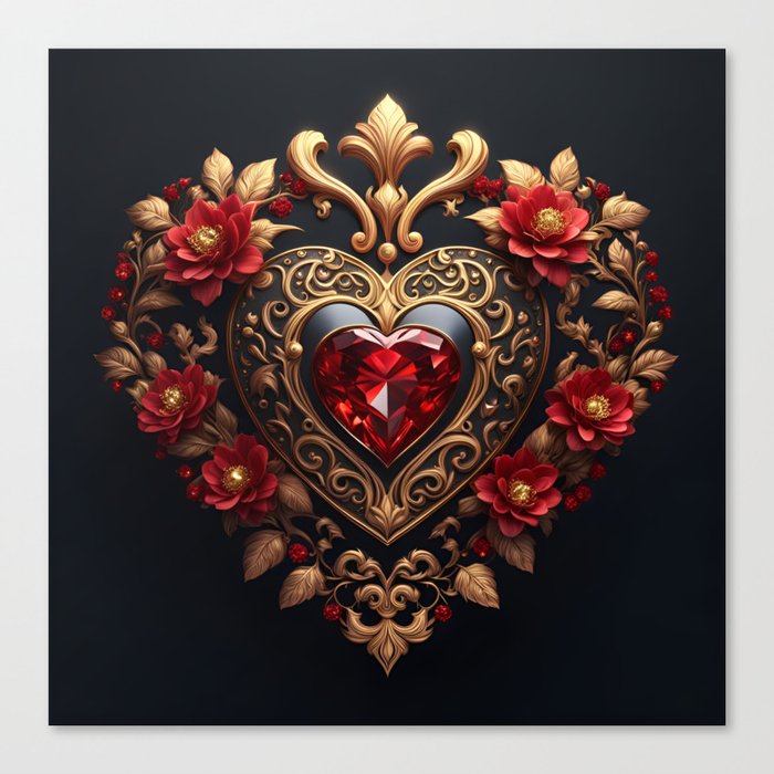 Red Diamond Heart 2 Canvas Print