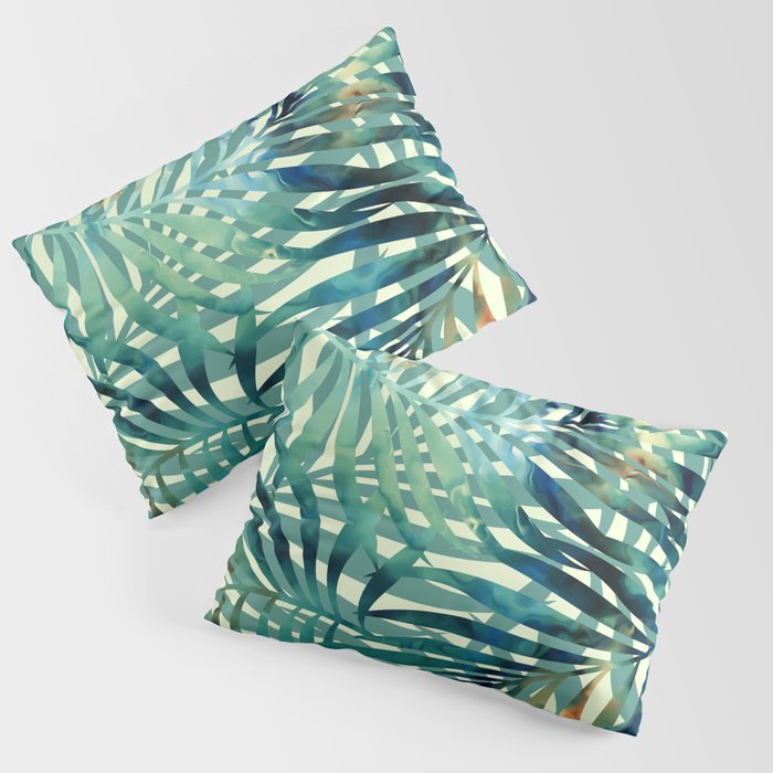 Tropical, Jungle, Palm Leaves, Watercolor Abstract, Blue and Green Pillow Sham