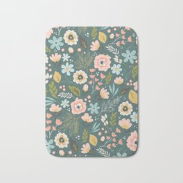 Wildflowers All Over - Teal Bath Mat