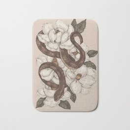 Snake and Magnolias Badematte | Flowers, Other, Curated, Illustration, Snake, Magnolia, Floral, Nature, Watermoccasin, Digital 