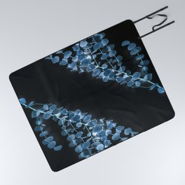 true blue and black eucalyptus branches Picnic Blanket