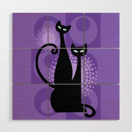 Purple Paradise Atomic Age Black Kitschy Cats Wood Wall Art
