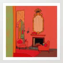 Midcentury Modern Living Room At Sunset Art Print