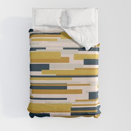 Wright Mid-Century Modern Abstract in Mustard Yellow, Navy Blue, Pale Blush Duvet Cover