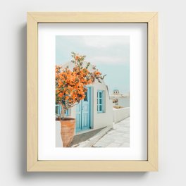 Greece Airbnb, Greece Photography Travel Digital Art, Scenic Landscape Architecture, White Building Recessed Framed Print