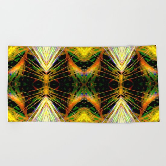 Yellow Bright Rays,Fractal Art Beach Towel